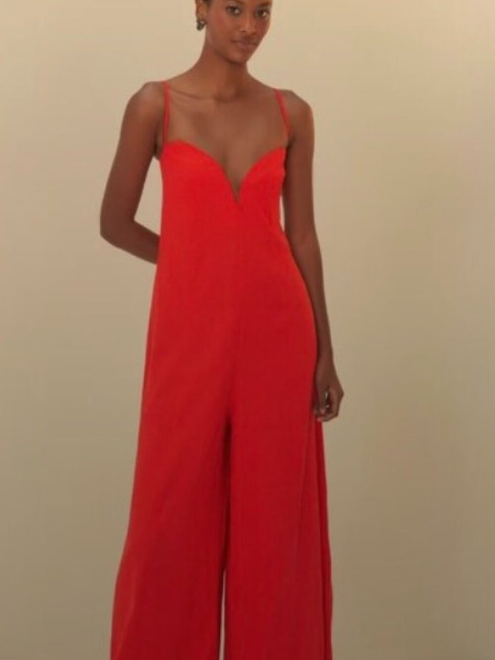 NWOT Farm Rio Linen Blend Sleeveless Halter Wide Leg Jumpsuit Sz XL Red - Picture 4 of 16